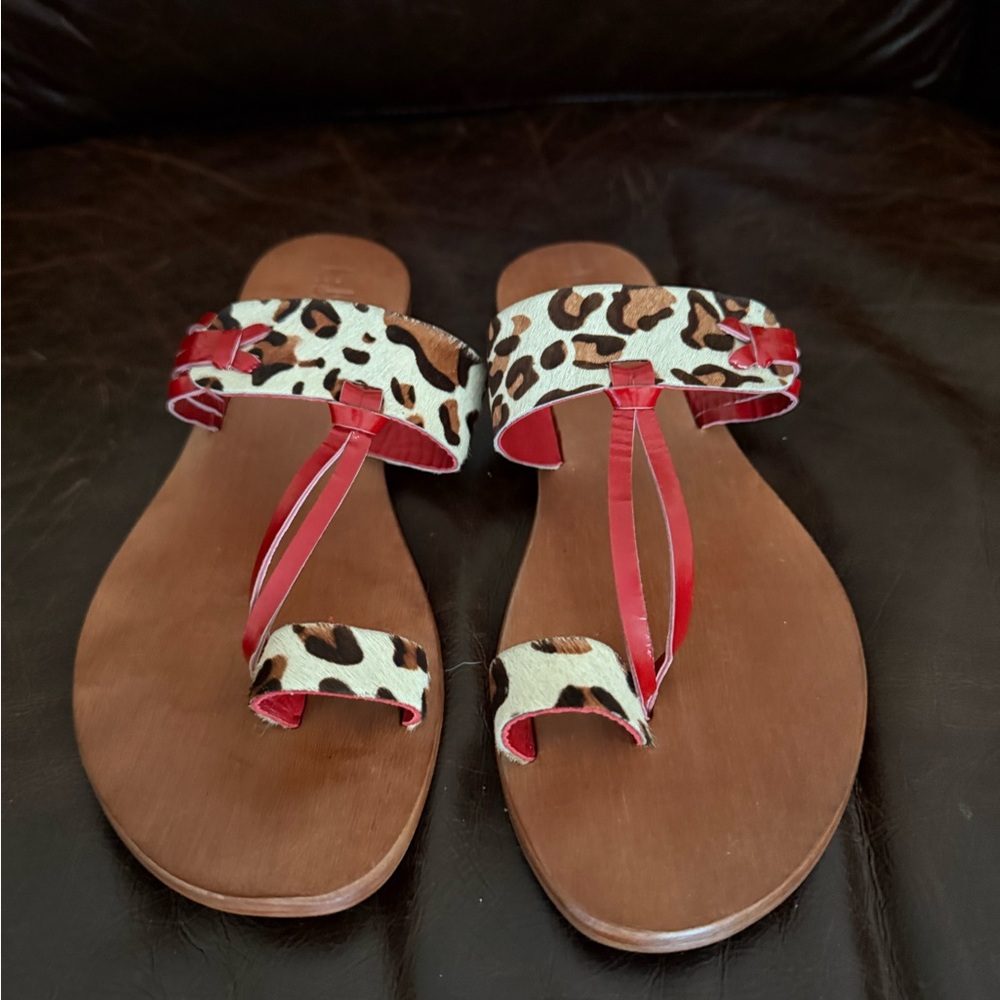 Luichiny Leopard Print Sandals with Red Straps
